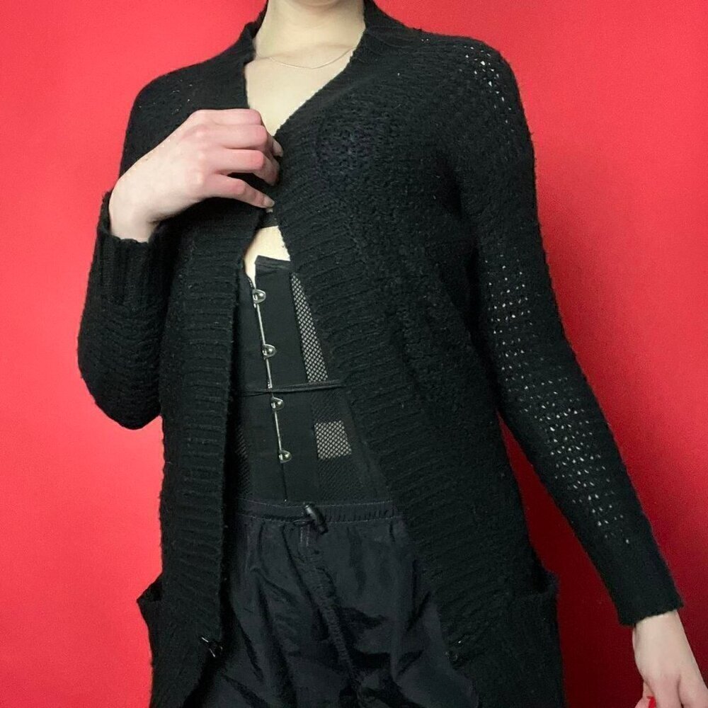 poof! Zipper accented black knit style cardigan